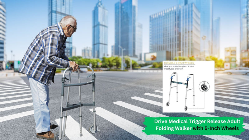 Drive Medical Trigger Release Adult Folding Walker with 5-Inch Wheels