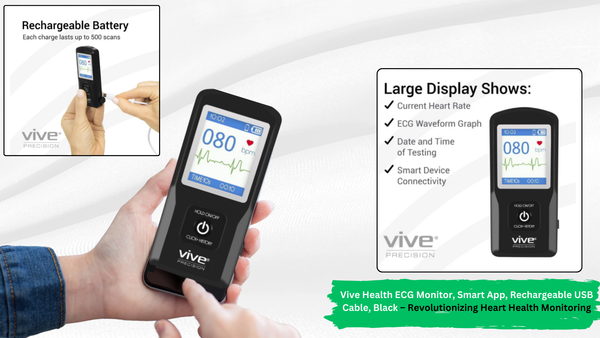 Vive Health ECG Monitor, Smart App, Rechargeable USB Cable, Black – Revolutionizing Heart Health Monitoring