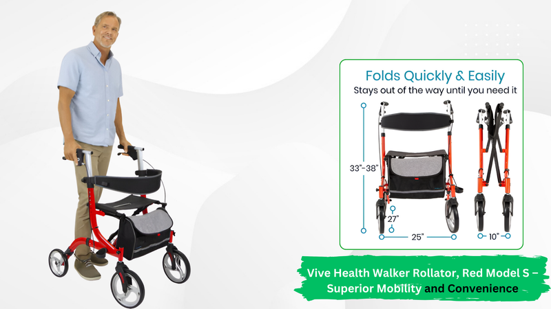 Vive Health Walker Rollator, Red Model S – Superior Mobility and Convenience