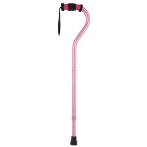 SkyMed Standard Offset Walking Cane Aluminum with Comfortable Grip, Removable Strap, Pink