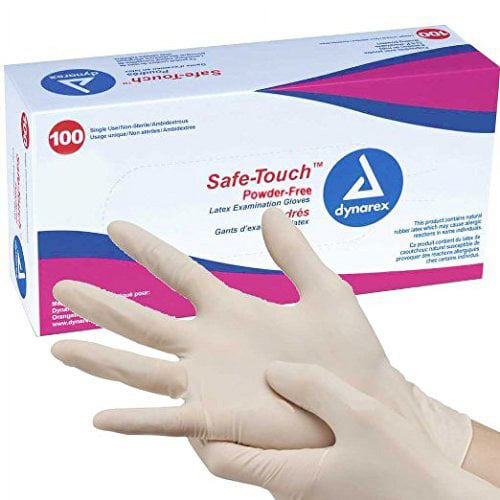 Dynarex Latex Examination Gloves, Powder Free, Medium, Box of 100