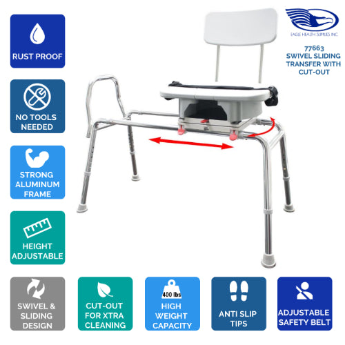 Eagle Health Supplies Snap-N-Save Sliding Transfer Bench with Cut Out Swivel Seat