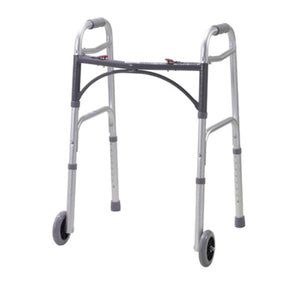 Drive Medical Deluxe Folding Two Button Adult Walker with 5 Inches Wheels, 2 Each