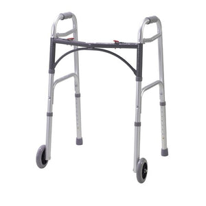 Drive Medical Folding Walker, 2-Button with 5 Inch Wheels, Adult