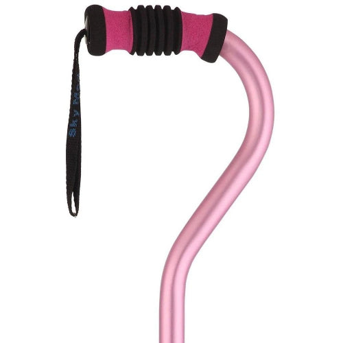 SkyMed Standard Offset Walking Cane Aluminum with Comfortable Grip, Removable Strap, Pink