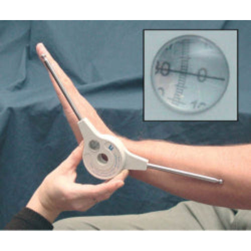 Baseline Extendable Goniometer for accurate joint measurement, 360-degree rotation, durable stainless steel and portable design, Moovkart.
