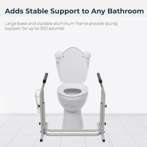 Drive Medical Toilet/Commode Safety Rail with Magazine Holder, Padded Handles and Slip-Resistant Feet, Case of 2