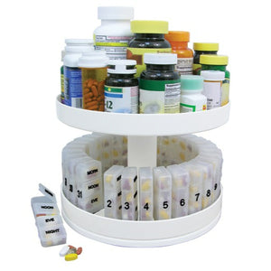 North American Health and Wellness Revolving Medicine Center with 31 Portable Daily Pill Compartments Hover