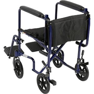 Drive Medical Lightweight Transport Wheelchair, Blue, 19 Inches Seat Hover