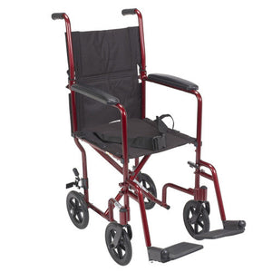 Drive Medical Lightweight Transport Wheelchair, Red, 19 Inches Seat Width