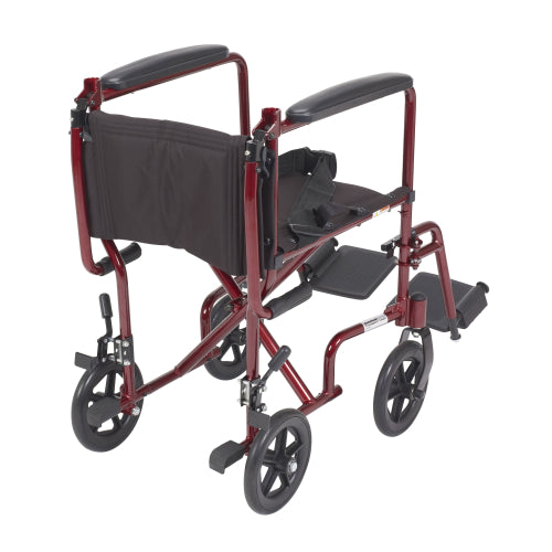 Drive Medical Lightweight Transport Wheelchair, Red, 17 Inches Seat Width