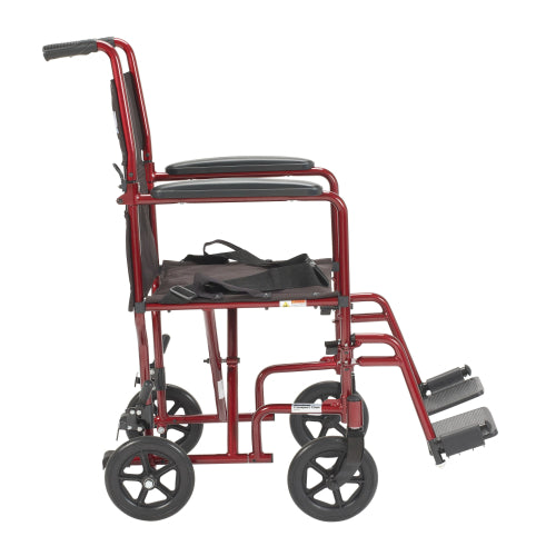 Drive Medical Lightweight Transport Wheelchair, Red, 17 Inches Seat Width