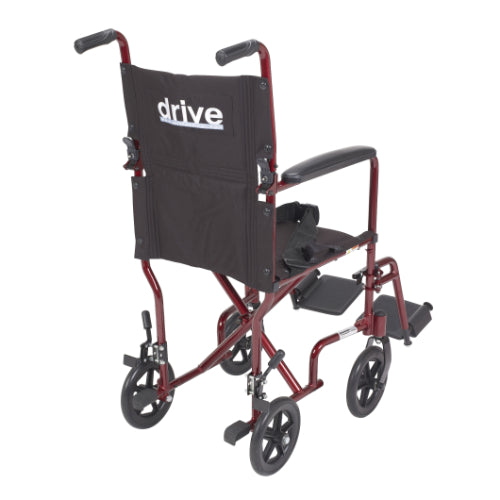 Drive Medical Lightweight Transport Wheelchair, Red, 17 Inches Seat Width