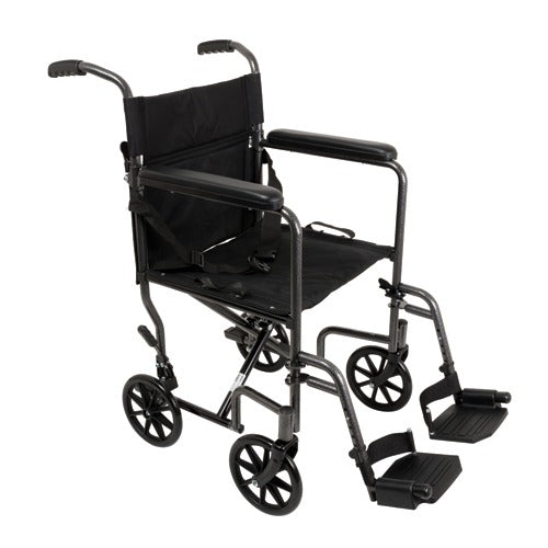 ProBasics lightweight folding transport wheelchair with 19-inch wide seat for easy mobility and comfort, Moovkart