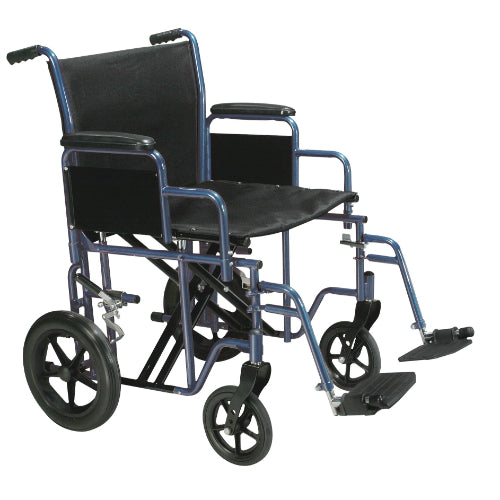 Drive Medical Bariatric Transport Wheelchair in blue with adjustable footrests at Moovkart!