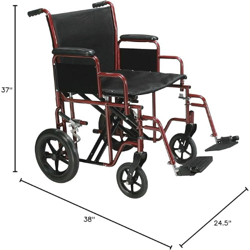 Drive Medical Bariatric Steel Transport Wheelchair, Red