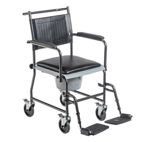 Drive Medical Transport Wheelchair with Drop-Arm Commode, Knocked Down, offers easy transfers, locking wheels, and hygienic design, Moovkart