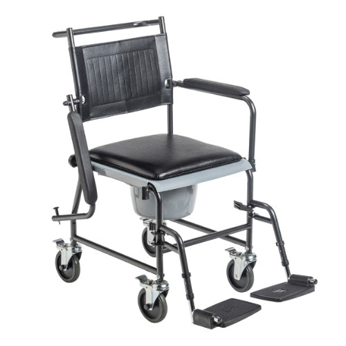 Drive Medical Transport Wheelchair with Drop-Arm Open Commode