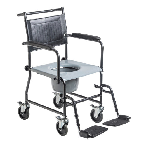 Drive Medical Transport Wheelchair with Drop-Arm Open Commode