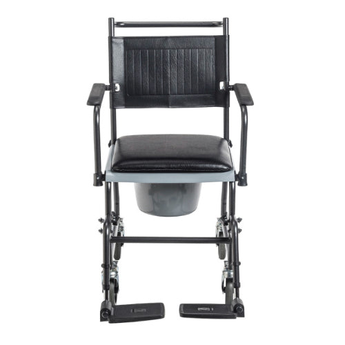 Drive Medical Transport Wheelchair with Drop-Arm Open Commode