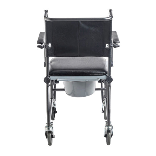 Drive Medical Transport Wheelchair with Drop-Arm Open Commode