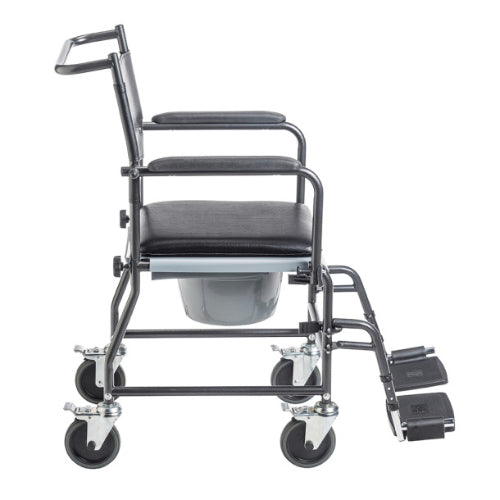 Drive Medical Transport Wheelchair with Drop-Arm Open Commode