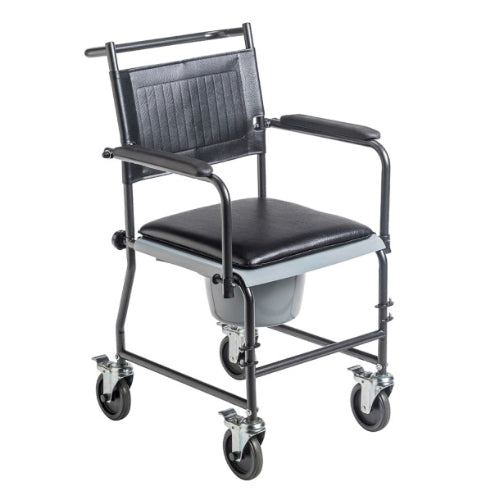 Drive Medical Transport Wheelchair with Drop-Arm Open Commode