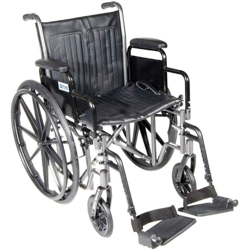 Drive Medical Silver Sport 2 Wheelchair with fixed arms and elevating legrests,coated silver-vein steel, Moovkart!