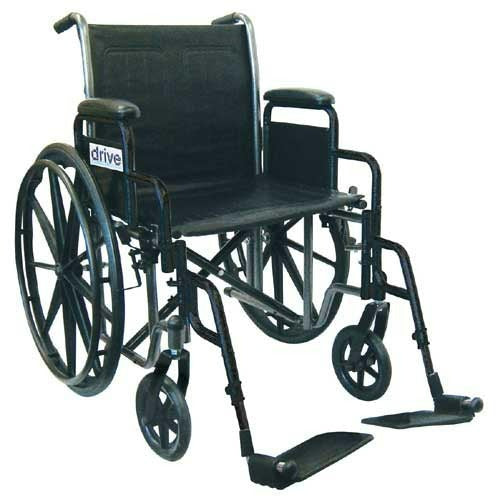 Drive Medical wheelchair with gray frame and black upholstery