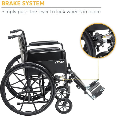 Drive Medical Wheelchair Econ Rem Full Arms With Elevating Legrests, 18 Inches