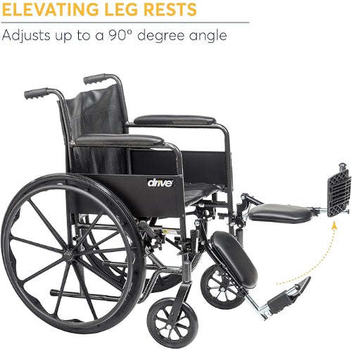 Drive Medical Wheelchair Econ Rem Full Arms With Elevating Legrests, 18 Inches