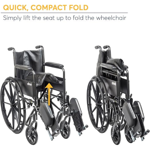 Drive Medical Wheelchair Econ Rem Full Arms With Elevating Legrests, 18 Inches