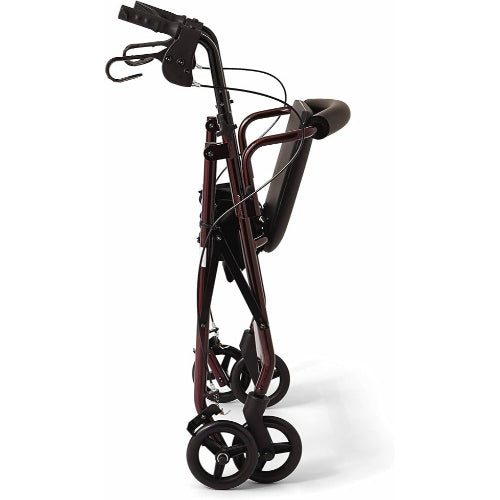 Medline Aluminum Rollator, 4-Wheel, Loop Brakes, Burgundy, 6-Inch Casters, Folding with Pouch