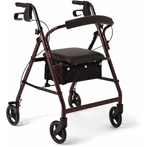 Medline Aluminum Rollator with Loop Brakes, Folding Frame, 4-wheel, 6-inch Casters, Lightweight mobility aid for indoor and outdoor use. Moovkart