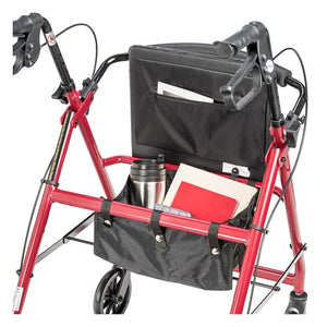 Drive Medical Aluminum Rollator Four Wheel with Pouch and Padded Seat, Red