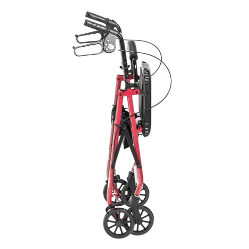 Drive Medical Aluminum Rollator Four Wheel with Pouch and Padded Seat, Red