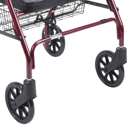 Drive Medical Heavy Duty Bariatric Rollator Walker with Large Padded Seat, Red