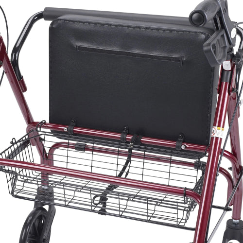 Drive Medical Heavy Duty Bariatric Rollator Walker with Large Padded Seat, Red