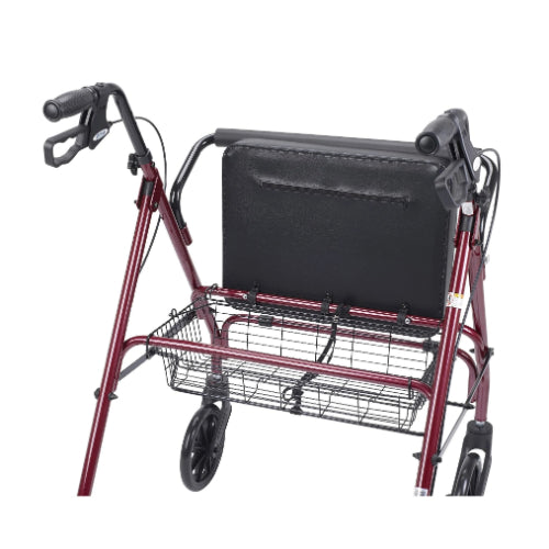 Drive Medical Heavy Duty Bariatric Rollator Walker with Large Padded Seat, Red