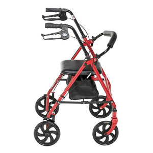 Drive Medical 4 Wheel Steel Rollator With Fold Up Removable Back Support, Red Hover