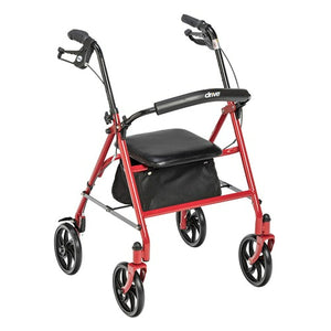 Drive Medical 4 Wheel Steel Rollator With Fold Up Removable Back Support, Red