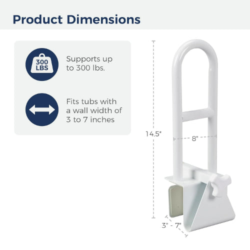 Drive Medical Tub Rail Clamp-On Retail Pack, White