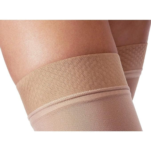 Jobst Relief Thigh High Dot Open Toe 20-30 mmHg Stockings with Silicone Band, Beige, Medium