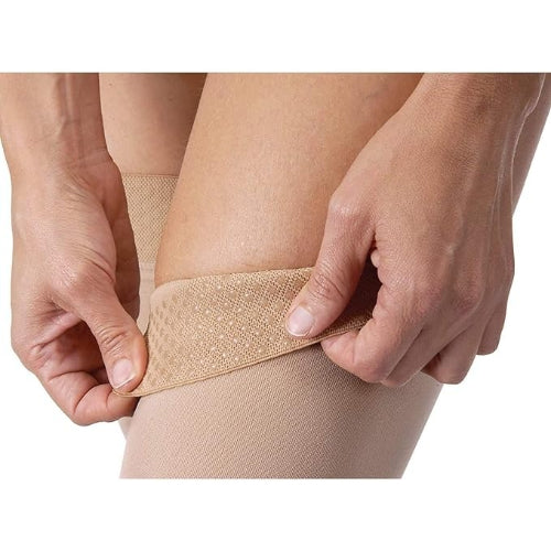 Jobst Relief Thigh High Dot Open Toe 20-30 mmHg Stockings with Silicone Band, Beige, Medium