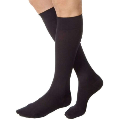 Jobst Relief Knee-High 15-20 mmHg, Closed Toe, Black, offers moderate compression for leg, varicose veins, and swelling relief, Moovkart