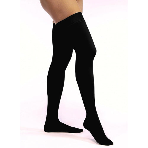 Jobst Opaque Thigh-High Closed Toe Compression in Black with a compression level of 30 - 40mmHg, designed for comfort and support, Moovkart.