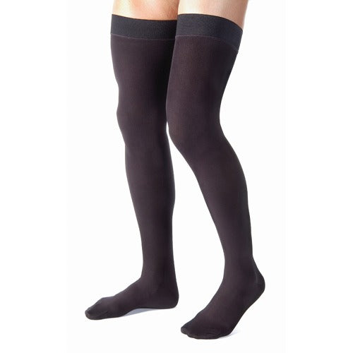 Jobst for Men ribbed thigh-high compression stockings in black, 15-20 mmHg, extra-large size