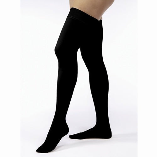 Jobst Opaque thigh-high compression stockings in black, 30-40 mmHg, small size.