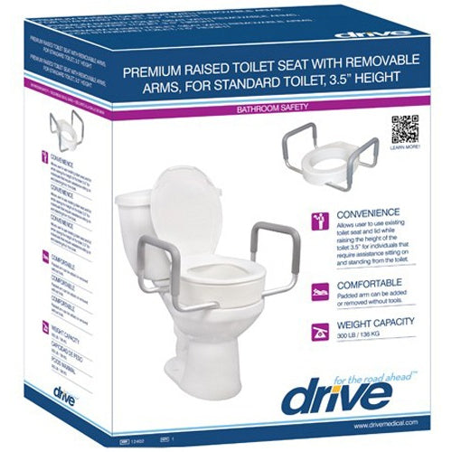 Drive Medical Elevated Toilet Seat with Arms for Elongated Toilets