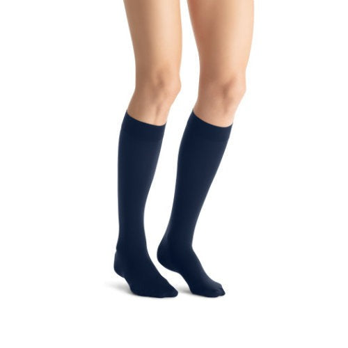 Jobst Opaque knee-high compression stockings in midnight navy, extra-large size.